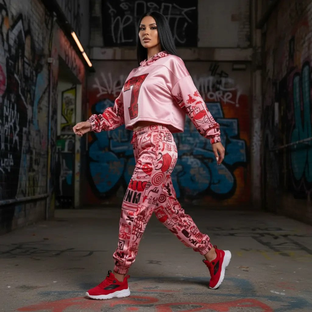 Pink graffiti scribbles on Women's Long Sleeve Fleece Hoodie JACKET ONLY new create by Designs By Kiekie
