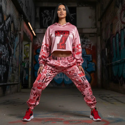 Pink graffiti scribbles on Women's Long Sleeve Fleece Hoodie JACKET ONLY new create by Designs By Kiekie