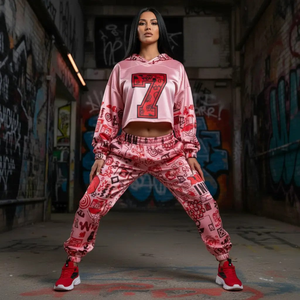 Pink Graffiti scribbles Women's Quick Dry Sweatpants(L65) CREATED BY DESIGNS BY KIEKIE
