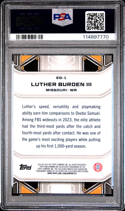 Graded 2024 Topps Bowman Best University Luther Burden III #EG1 Elements of the Game Geometric Refractor Rookie RC Football Card PSA 10 Gem Mint