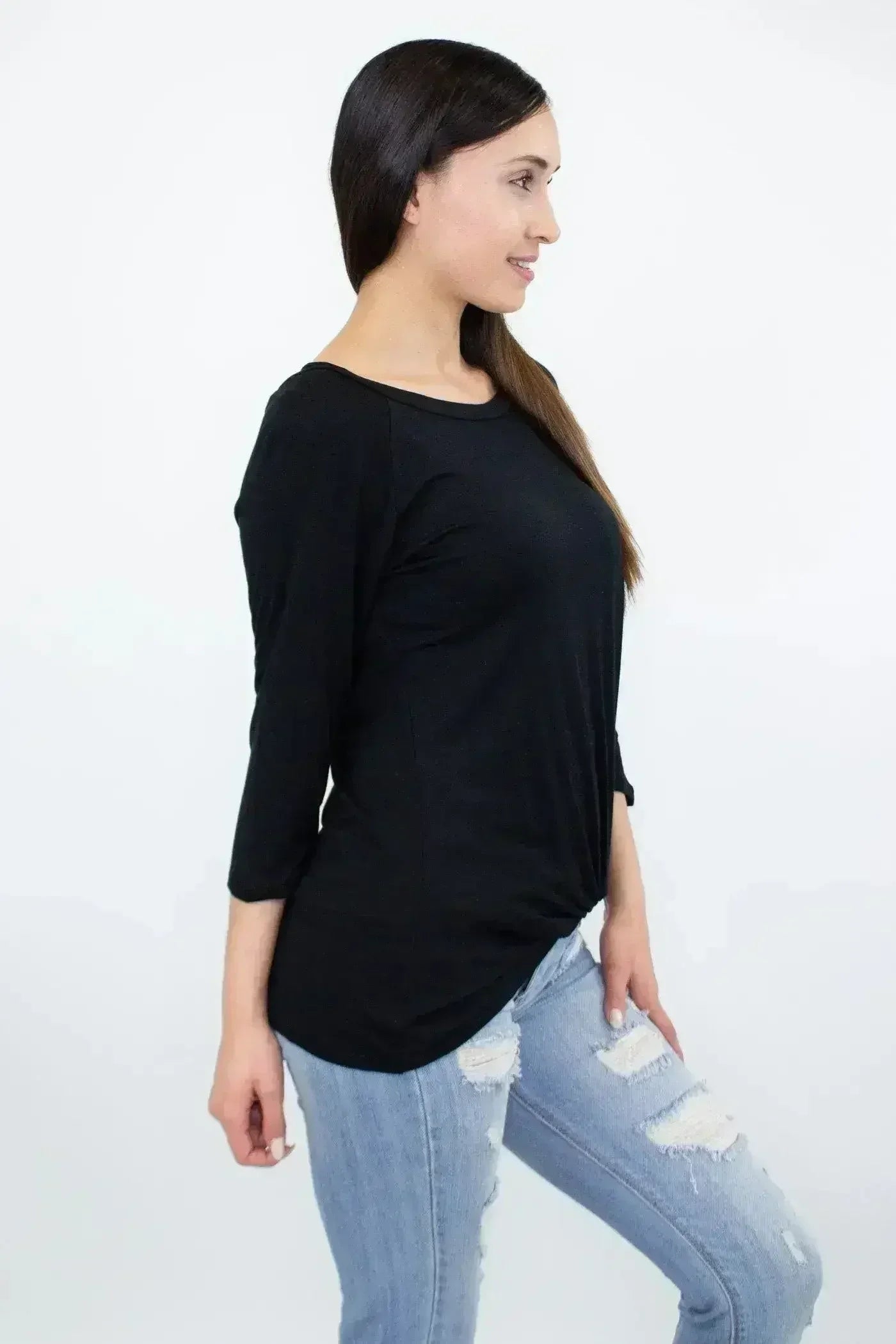 Twisted Front Comfort Top - Black | Rayon-Spandex | Femstylo