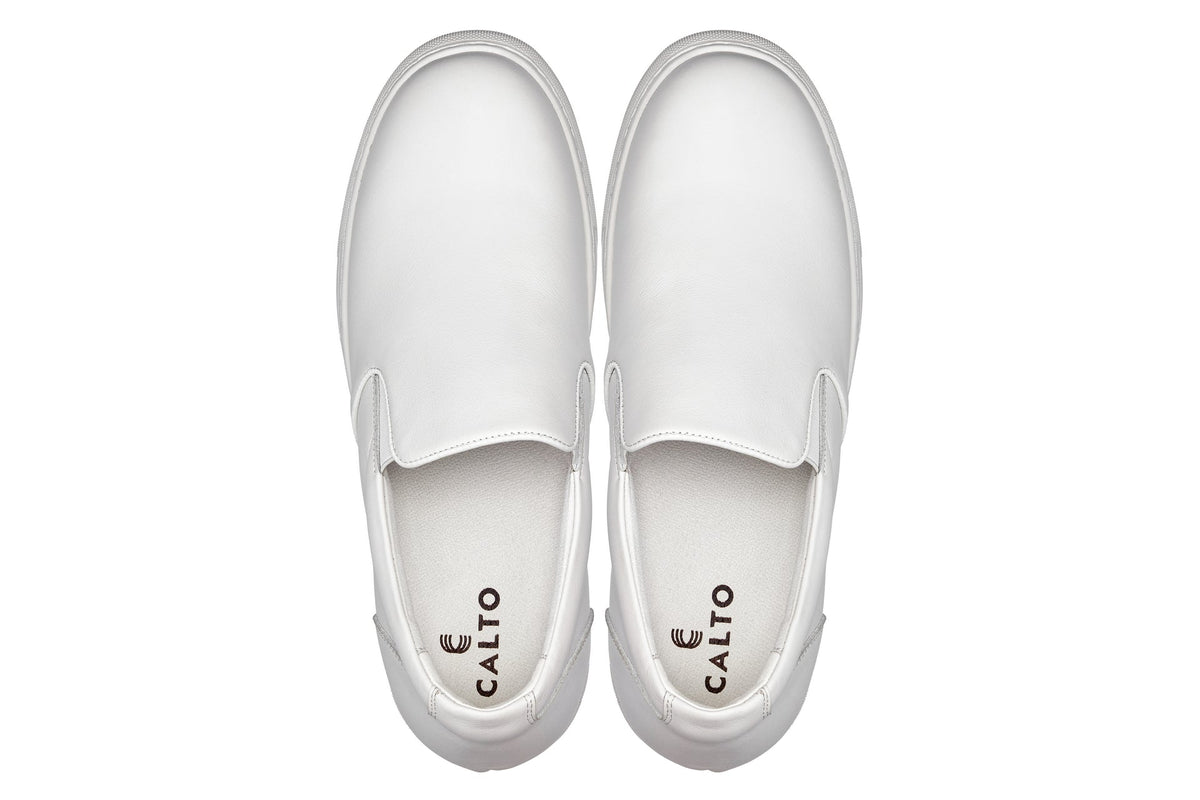 CALTO - T1022 - 2.6 Inches Taller (White) - Lightweight Nappa Leather Loafer