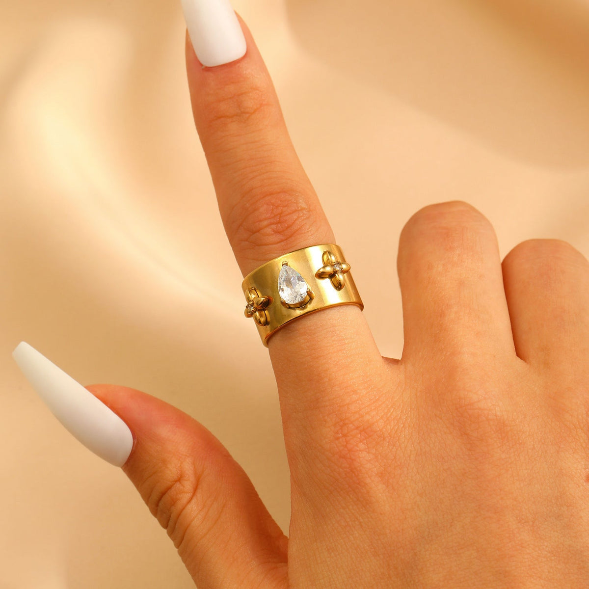 Stainless Steel Zircon Line Ring