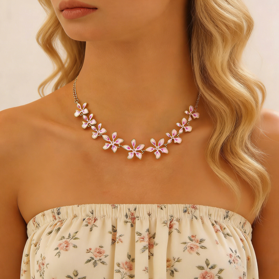 Trendy Geometric Enamel Flower Jewelry Set