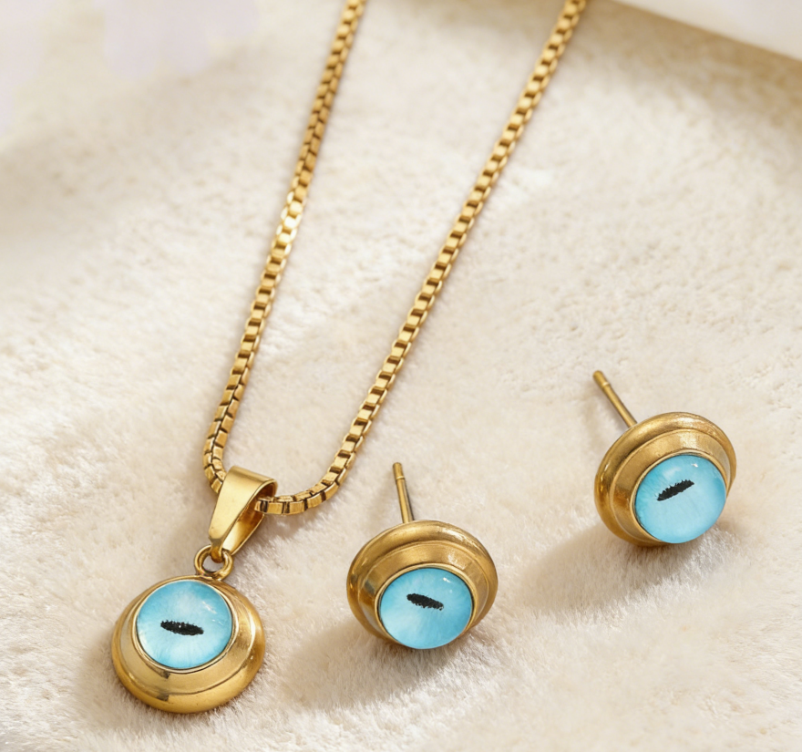 Evil Eye Stainless Steel Necklace & Earrings