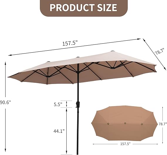 Ainfox 13ft Large Patio Umbrella, Outdoor Double-Sided Rectangle Market Heavy Duty Umbrellas without Base