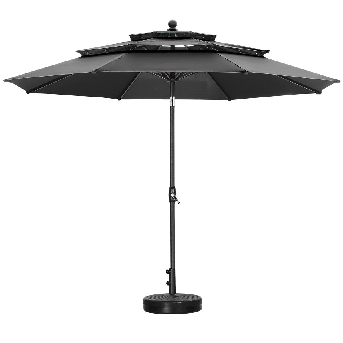 Ainfox 10FT 3 tier vented Outdoor Table Umbrella with Round Umbrella Base For Beach Market Backyard