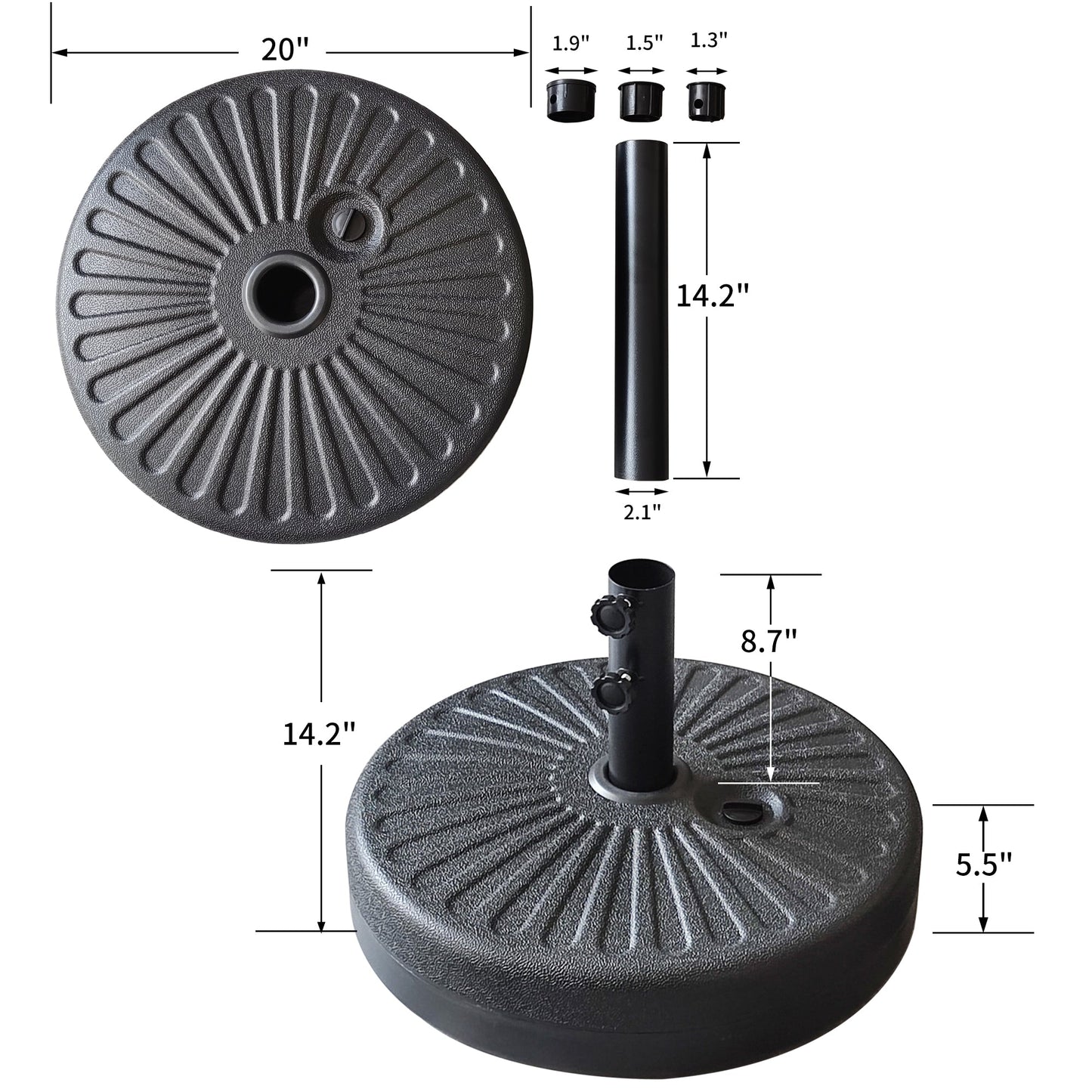 Ainfox 10FT 3 tier vented Outdoor Table Umbrella with Round Umbrella Base For Beach Market Backyard