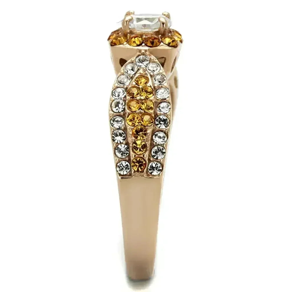 Rose Gold Stainless Steel Ring - AAA CZ Solitaire Jewelry