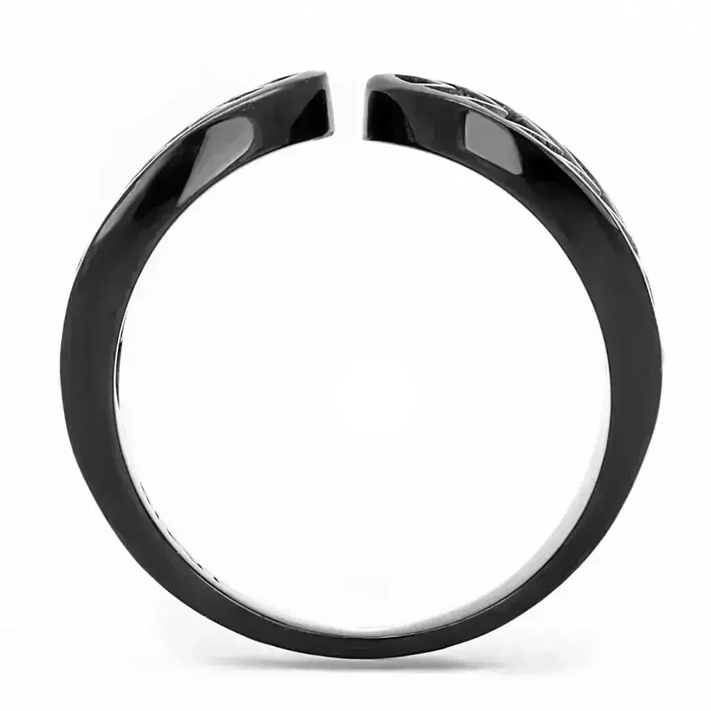 TK3056 IP Black Stainless Steel Ring – Top Grade Clear Crystal