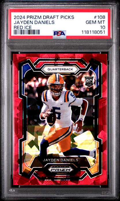 Graded 2024 Panini Prizm Draft Picks Jayden Daniels #108 Red Ice Rookie RC Football Card PSA 10 Gem Mint