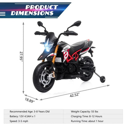 TOBBI 12V Electric Aprilia Licensed Kids Ride-On Motorcycle