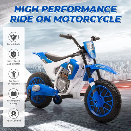 TOBBI 12V Electric Kids Ride-On Dirt Bike with Training Wheels