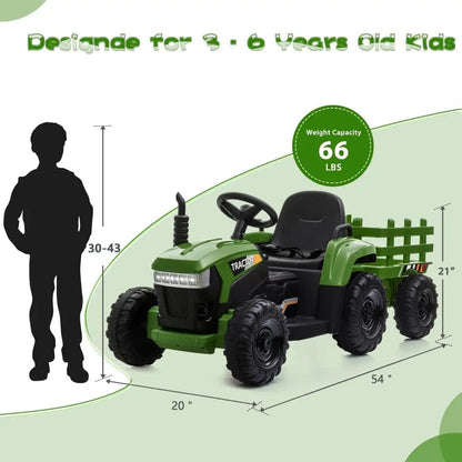 TOBBI 12V Electric Kids Ride-On Tractor with Trailer