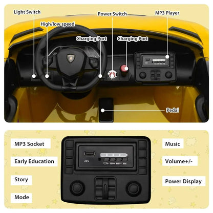 TOBBI 24V Licensed Lamborghini SVJ 2-Seater Electric Kids Ride On Drift Car