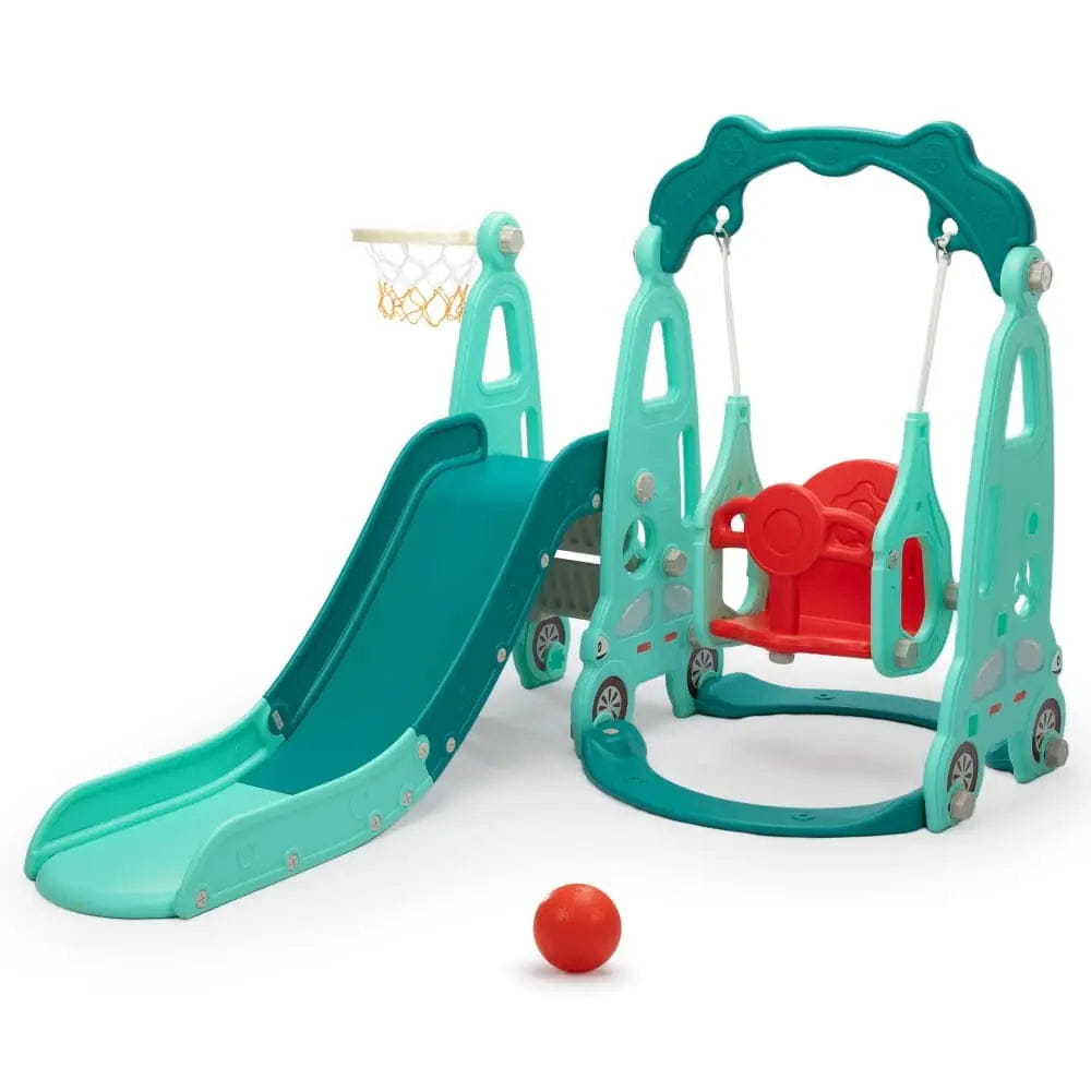 TOBBI & NYEEKOY 3-in-1 Car-Themed Toddler Slide and Swing Set