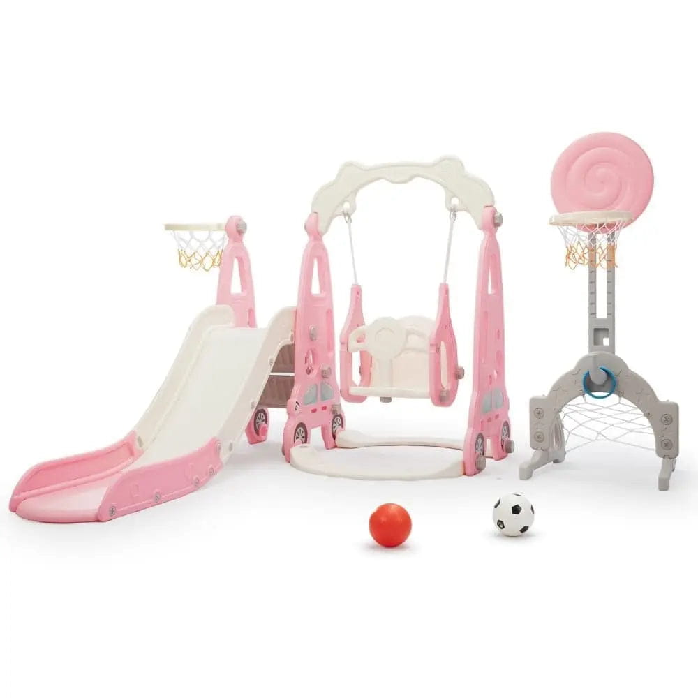 TOBBI & NYEEKOY 5-in-1 Car-Themed Toddler Slide and Swing Set