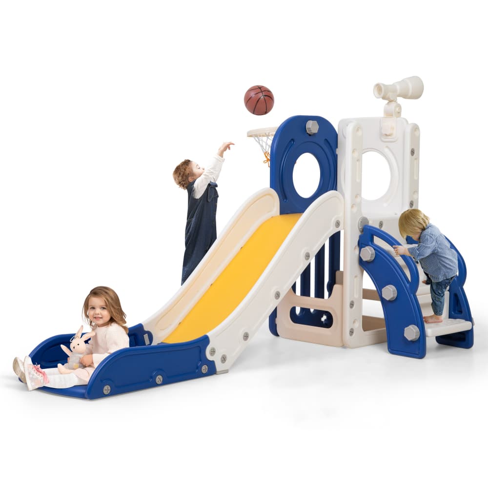 TOBBI & NYEEKOY 6-in-1 Toddler Slide Playset with Basketball Hoop