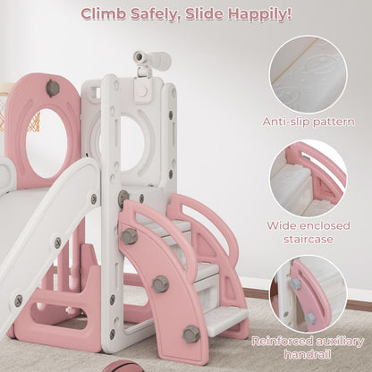 TOBBI & NYEEKOY 6-in-1 Toddler Slide Playset with Basketball Hoop