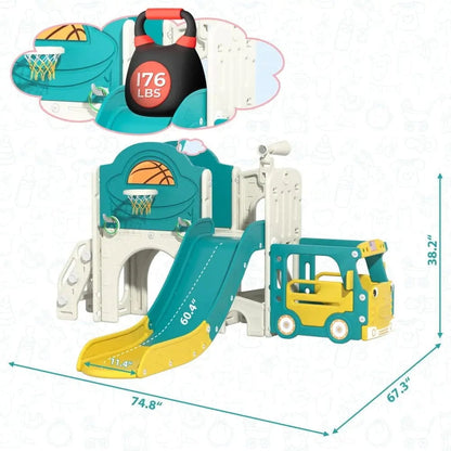 TOBBI & NYEEKOY 9-in-1 Bus-Themed Toddler Slide and Climber Set