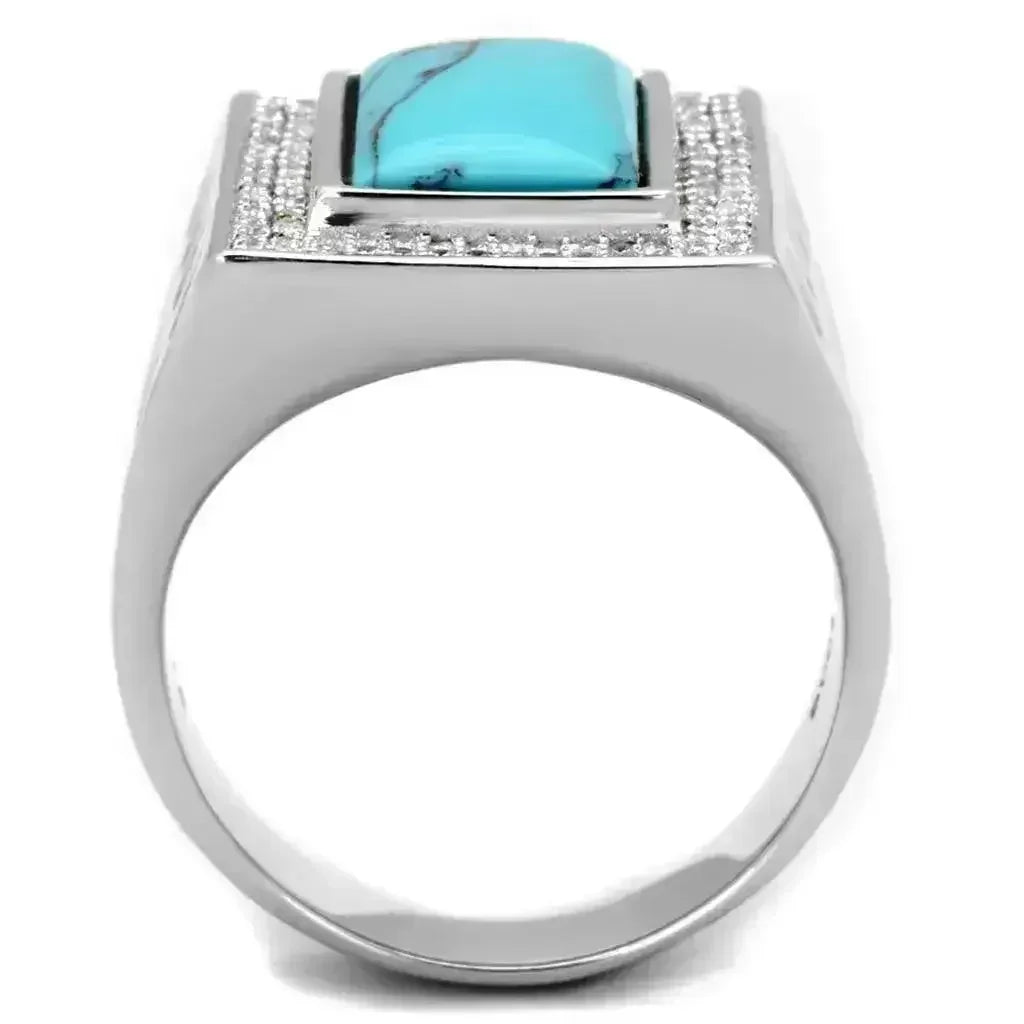 TS228 Rhodium Sterling Silver Ring – Synthetic Turquoise Statement Piece