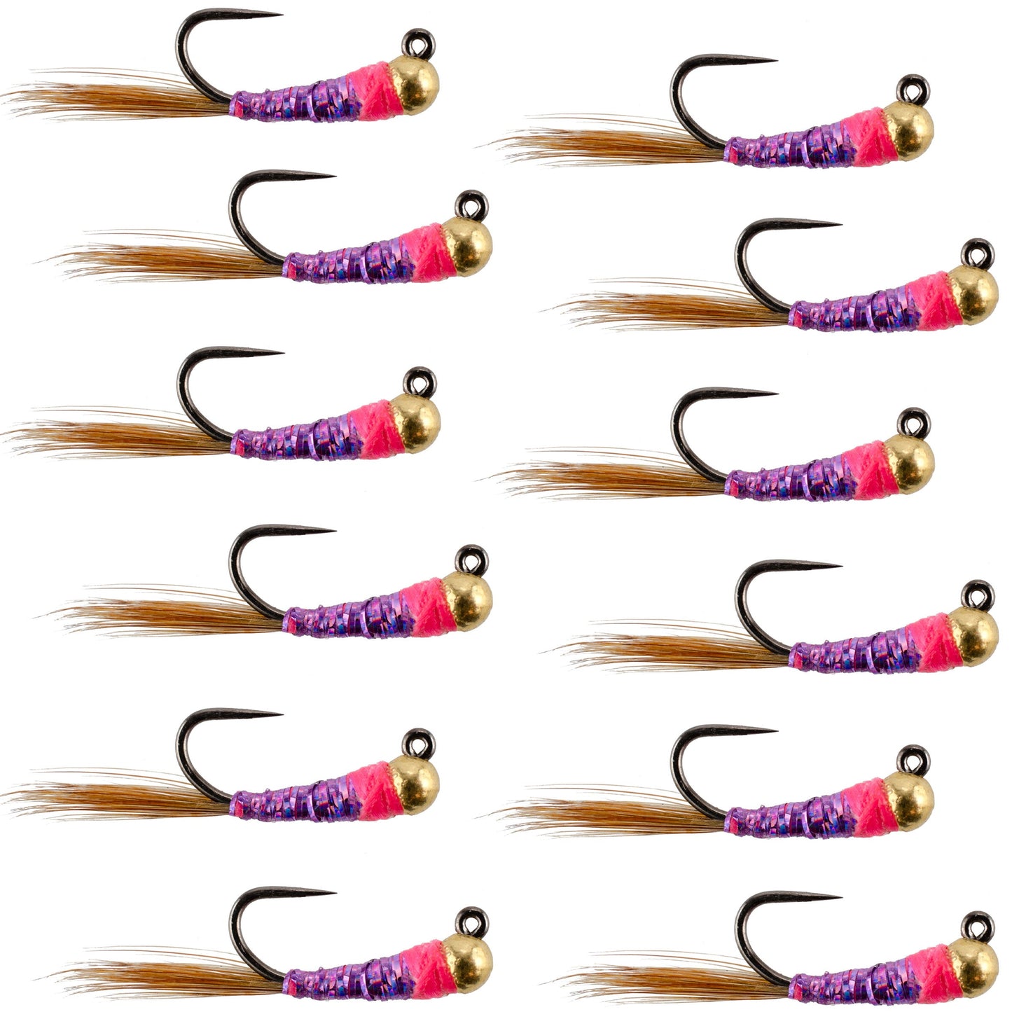 Tungsten Hot Spot Purple Perdigon Tactical  Nymph Fly - 12 Flies Size 18