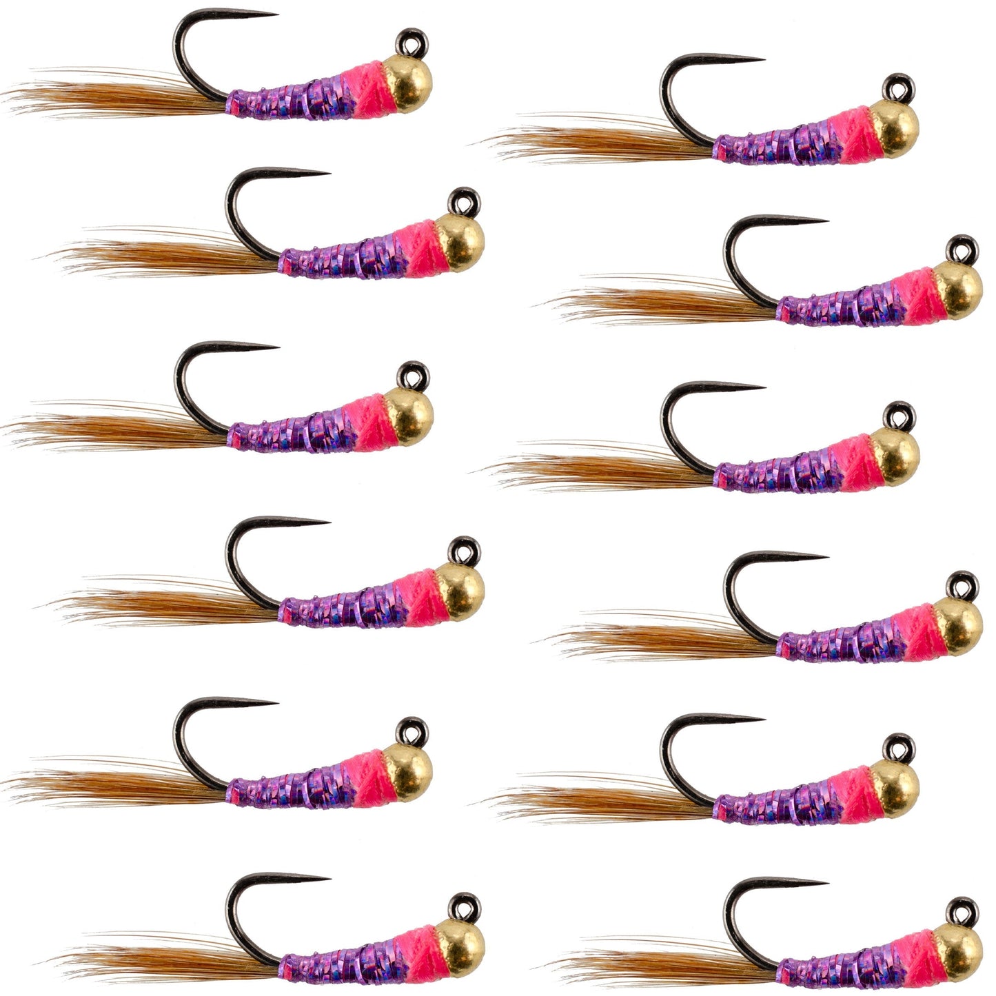Tungsten Hot Spot Purple Perdigon Tactical  Nymph Fly - 12 Flies Size 14