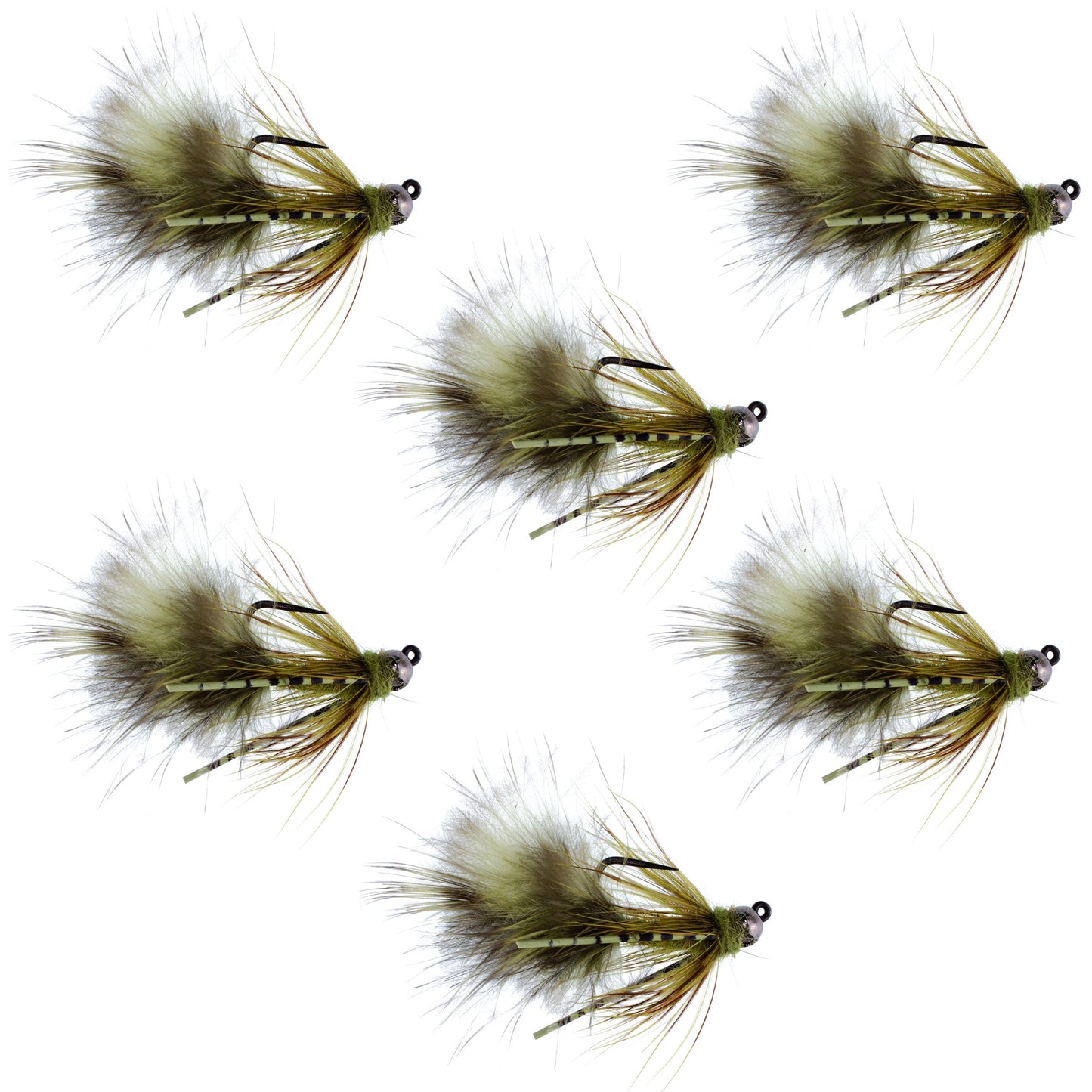 Tungsten Bead Tactical Olive Mini Bugger Euro Nymphing Fly - 6 Flies Size 12