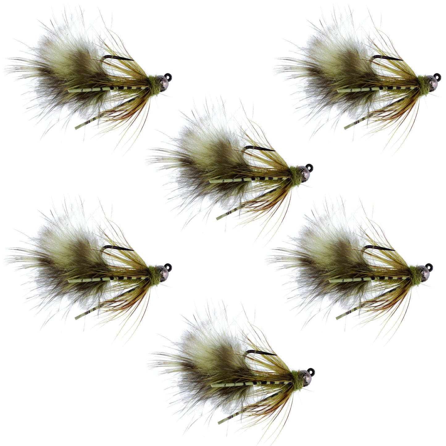 Tungsten Bead Tactical Olive Mini Bugger Euro Nymphing Fly - 6 Flies Size 8