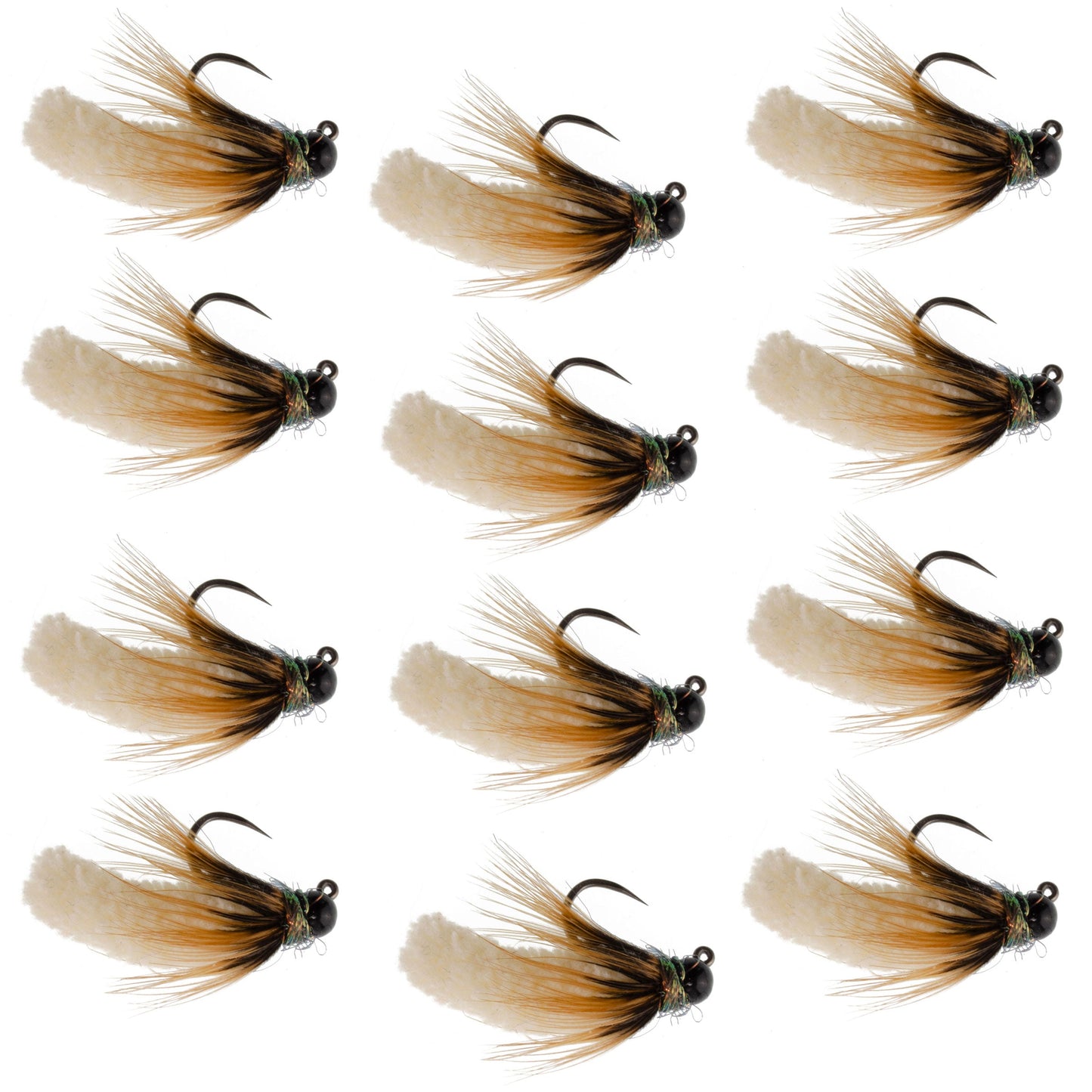 Tungsten Bead Cream Mop Fly Tactical Jigh Euro Nymph - 12 Flies Size 14