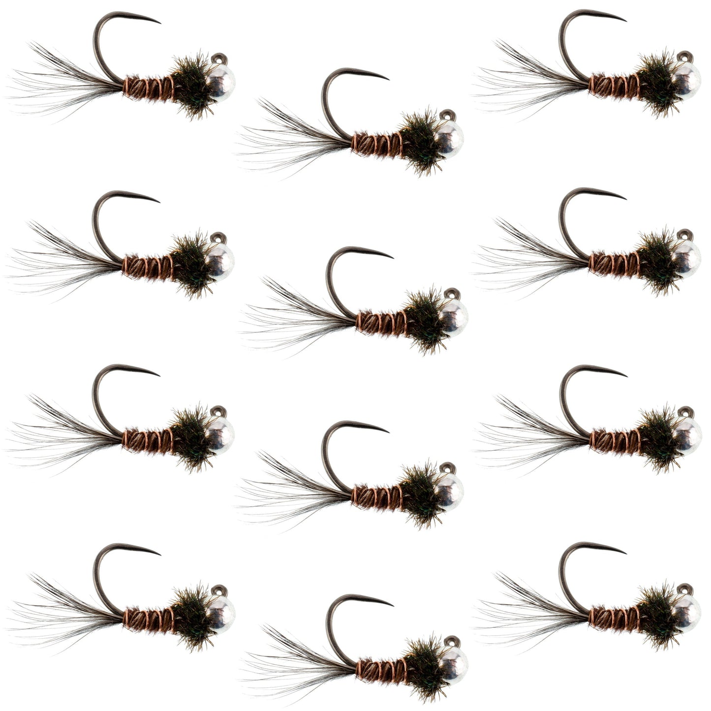 Tungsten Pheasant Tail Tactical Czech Nymph Euro Jig - 12 Flies Size 16