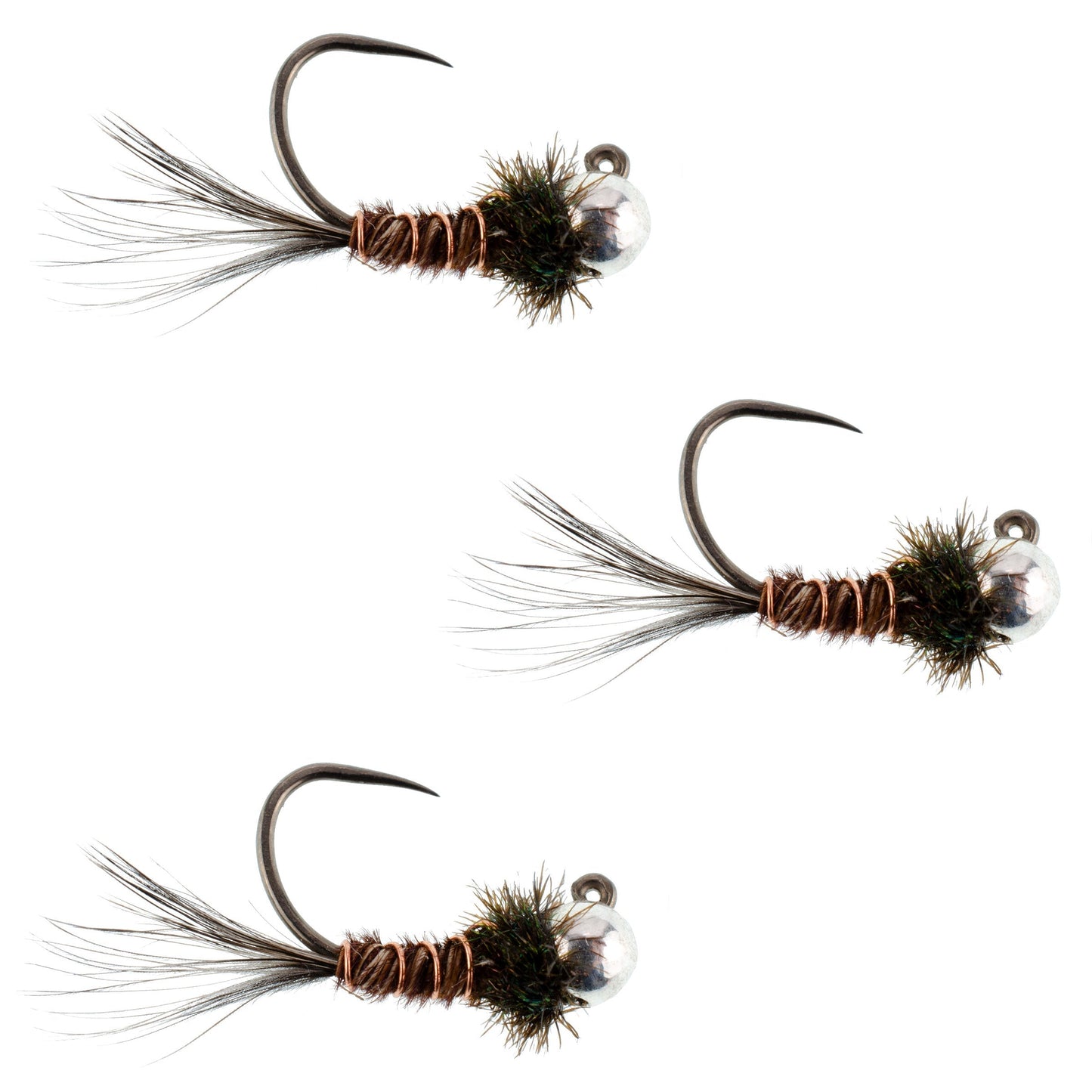 3 Pack Tungsten Pheasant Tail Tactical Jig Euro Nymphing Fly - Hook Size 12