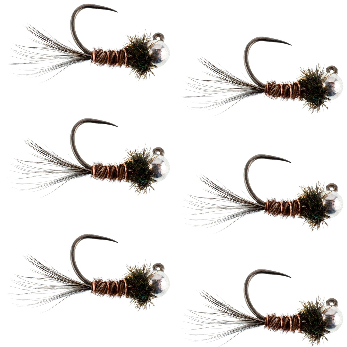Tungsten Pheasant Tail Tactical Nymph Euro Jig - 6 Flies Size 14