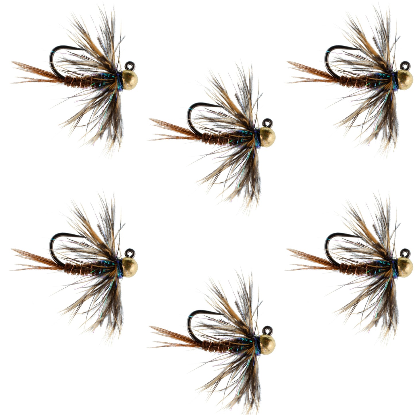 Tungsten Soft Hackle Pheasant Tail Tactical Nymph Euro Jig - 6 Flies Size 14