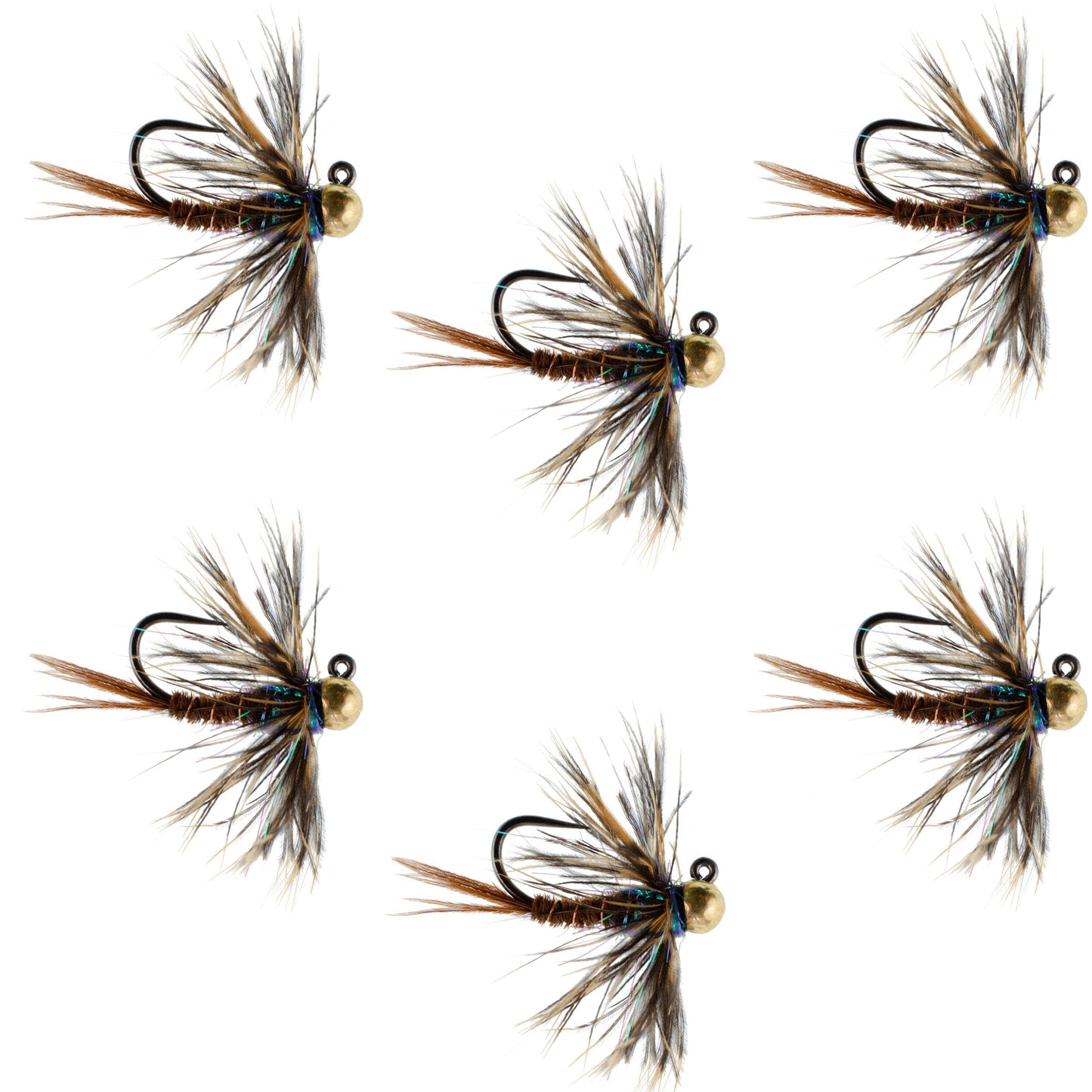 Tungsten Soft Hackle Pheasant Tail Tactical Nymph Euro Jig - 6 Flies Size 12