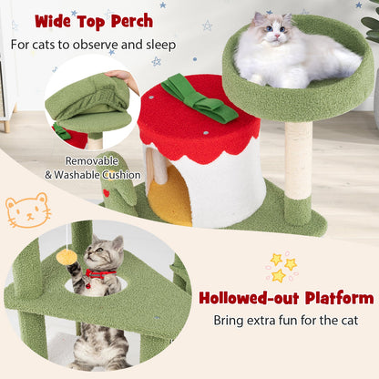 61 Inches Cute Christmas Cat Tree with Sisal Scratching Posts and 2 Condos-Green