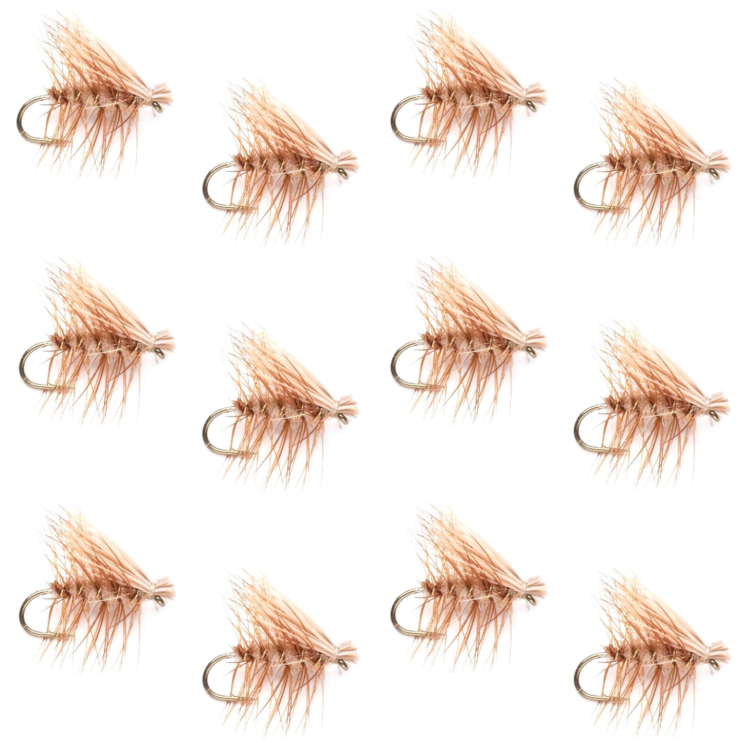 Barbless Tan Elk Hair Caddis Classic Trout Dry Flies 1 Dozen Flies Size 16