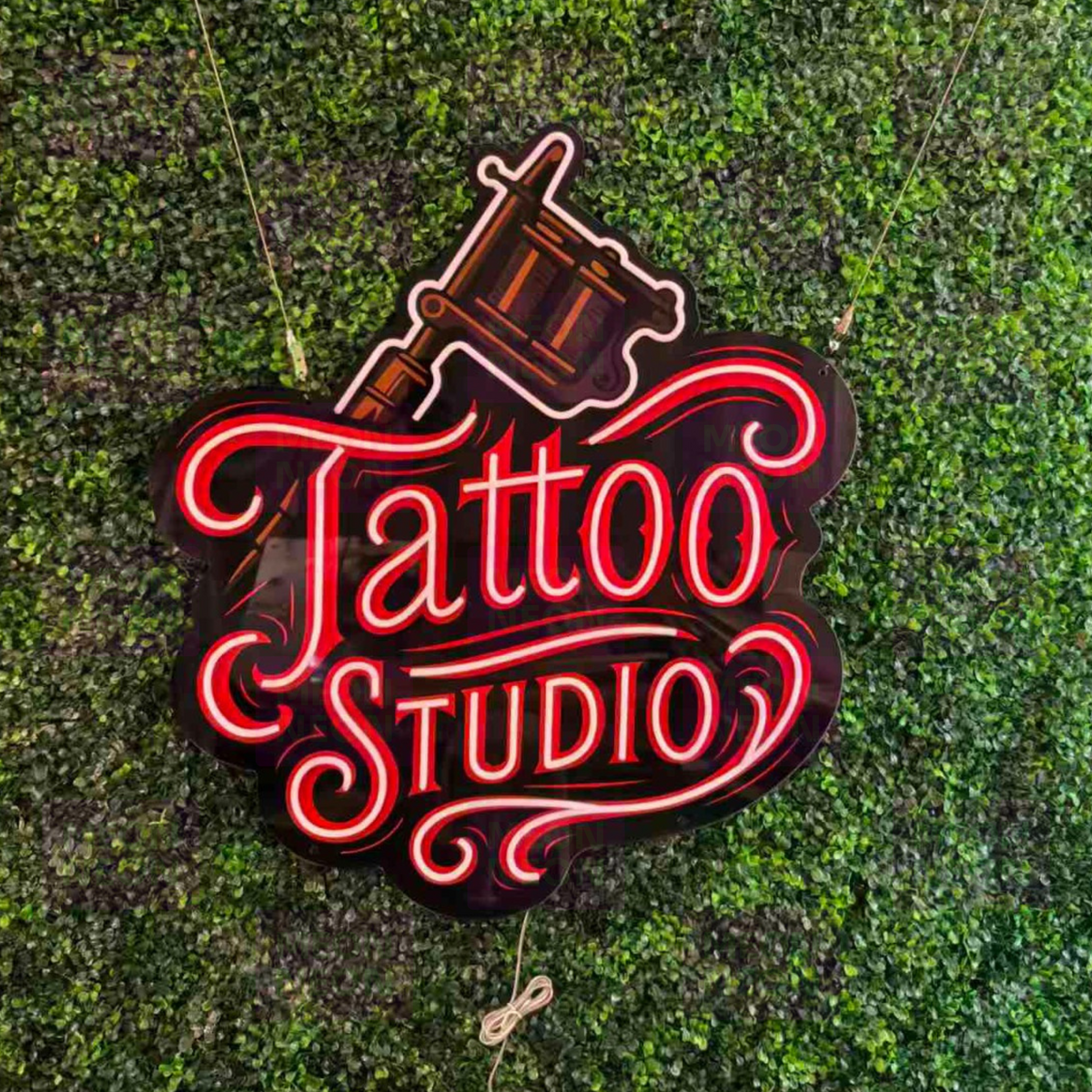 Tattoo Studio Machine LED Neon Sign - Professional Equipment - Script Lettering - Red & Orange Light