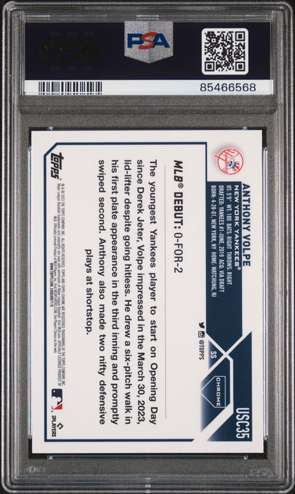 Graded 2023 Topps Chrome Update Anthony Volpe #USC35 Prism Rookie RC Baseball Card PSA 10 Gem Mint