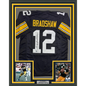 Framed Autographed/Signed Terry Bradshaw 35x39 Pittsburgh Black Football Jersey Beckett BAS COA