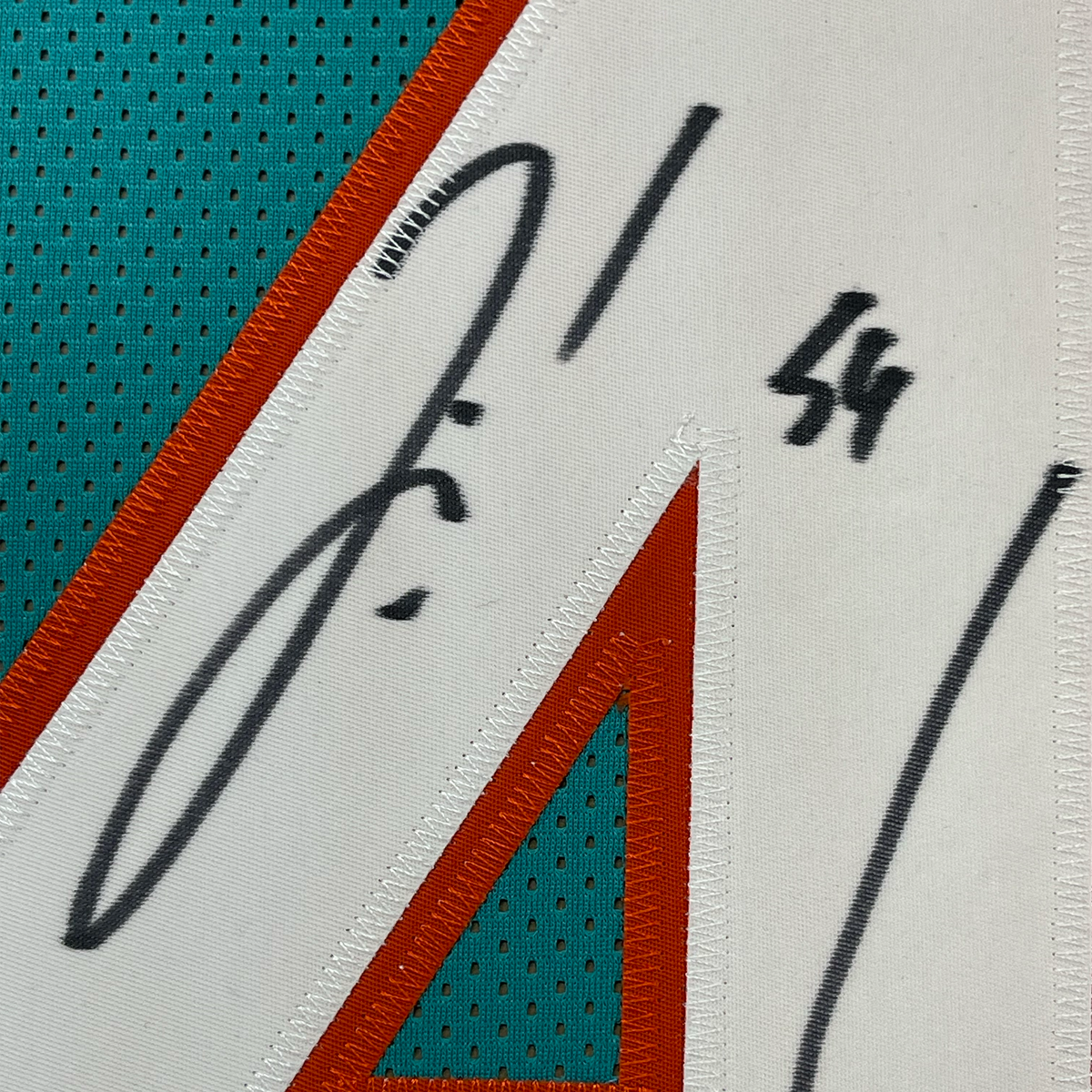 Framed Autographed/Signed Zach Thomas 35x39 Miami Teal Football Jersey JSA COA