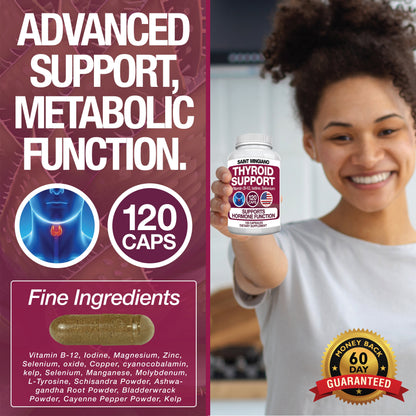 Thyroid Support Supplement with Iodine |120 Capsules to Help Body Mass & Improve Energy