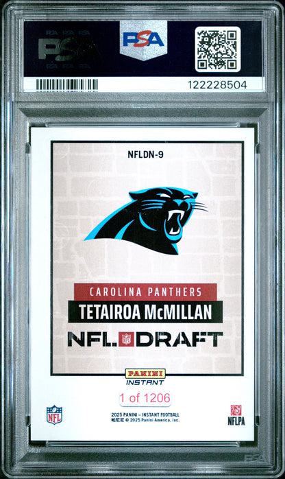 Graded 2025 Panini Instant Tetairoa McMillan #NFLDN9 NFL Draft Night Rookie RC Football Card PSA 8 Near Mint