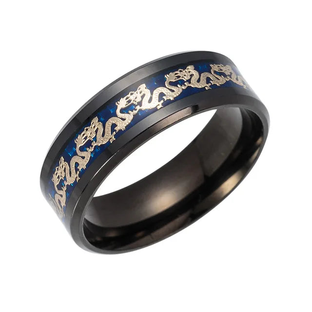 Metal Dragon Rings Black And Blue Man's Gifts Wedding Band Jewelry Size 6-12