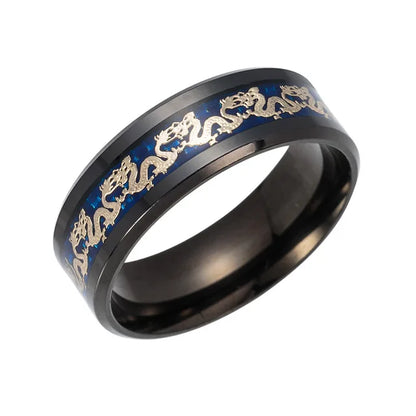 Metal Dragon Rings Black And Blue Man's Gifts Wedding Band Jewelry Size 6-12