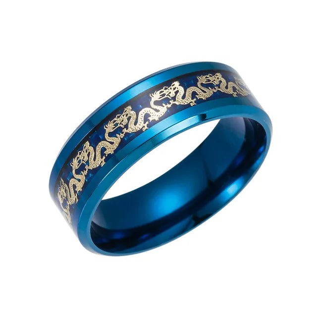Metal Dragon Rings Black And Blue Man's Gifts Wedding Band Jewelry Size 6-12