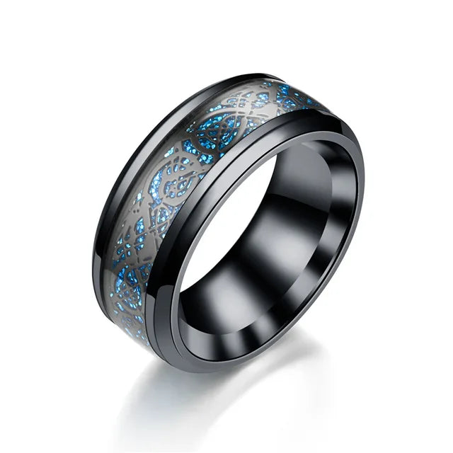 Metal Dragon Rings Black And Blue Man's Gifts Wedding Band Jewelry Size 6-12
