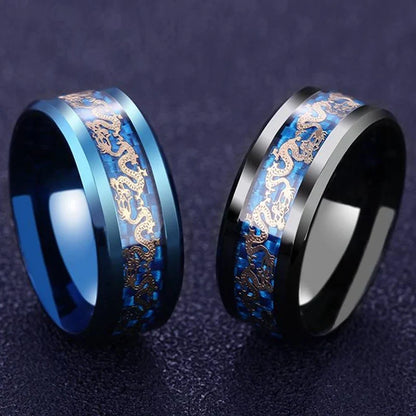 Metal Dragon Rings Black And Blue Man's Gifts Wedding Band Jewelry Size 6-12