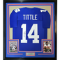 Framed Autographed/Signed YA Y.A. Tittle HOF 71 35x39 New York Blue Football Jersey JSA COA
