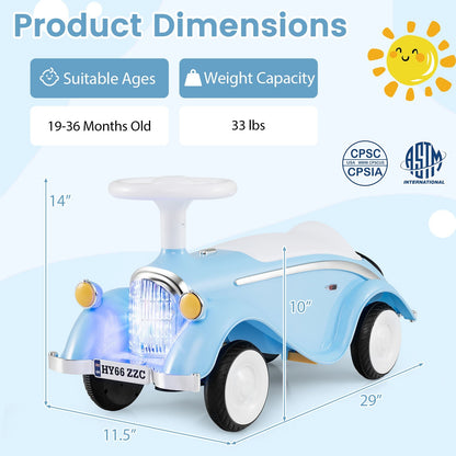 Toddler Ride on Toy Classic Sliding Car with Horn and LED Headlight